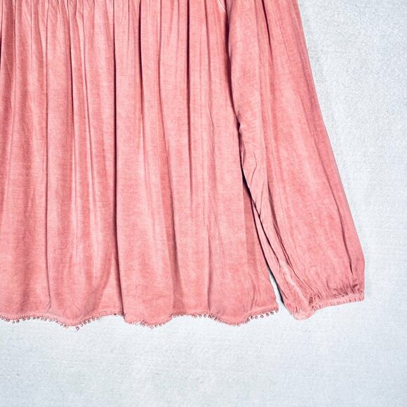 Pol Top Womens S Peach Cotton Blouse Costal Cowgirl Boho Fringe - Picture 2 of 13